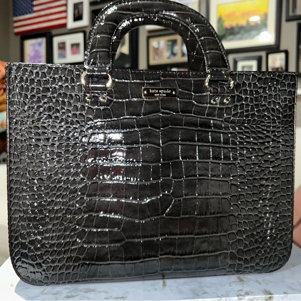 ♥️ KATE SPADE Knightsbridge Croc Embossed Patent Leather Satchel Handbag